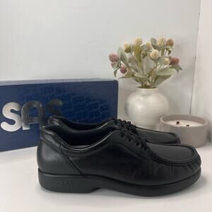 SAS Take Time Leather Lace Up Moc Toe Loafer Black Women 11.5 Slim Buttery Soft